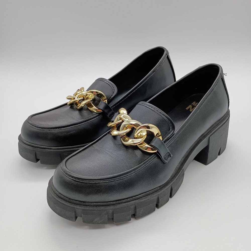 Madden NYC Womens Black Chunky Lug Sole Chain‎ Platform Loafers Size 8 Y2K